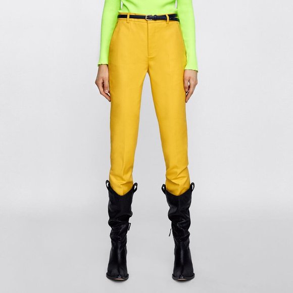 Zara Pants - NWT Zara US 2 Yellow Pants With Belt